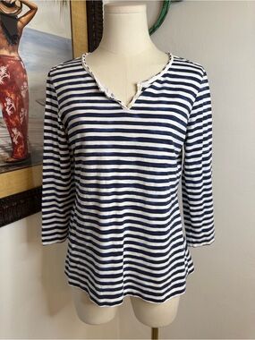 Tommy Bahama Navy & White Striped Long Sleeve Tee